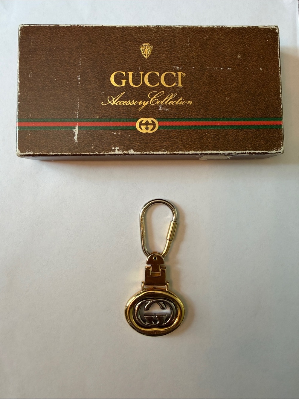 VINTAGE Gucci Gold and Silver Double G Key Holder with Clip - 1980s